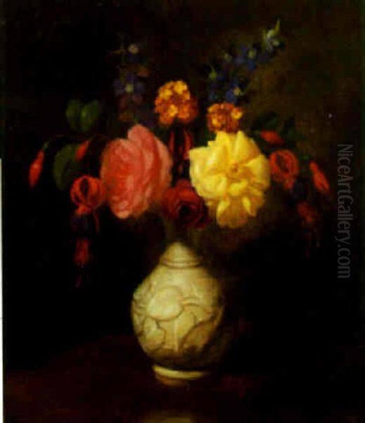 Victorian Floral Still Life Oil Painting by George Henry Hall