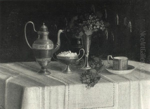 Still Life Of Tea Table Setting Oil Painting by George Henry Hall