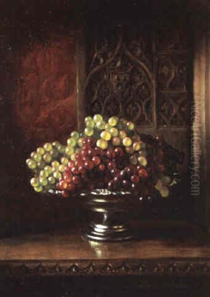 Still Life: Grapes In A Silver Basket Oil Painting by George Henry Hall