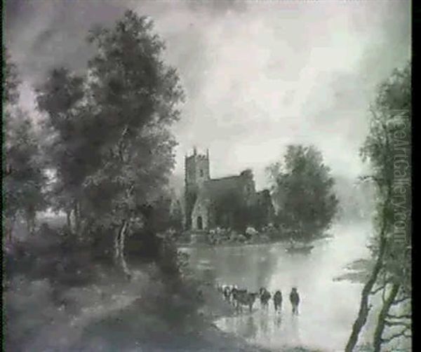 Crammond Kirk Near Edinburgh Oil Painting by George Lowthian Hall