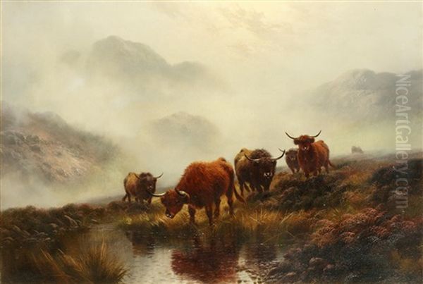 Morning Mists And Highland Rovers Oil Painting by Harald R. Hall