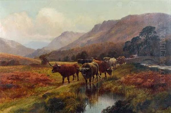 Highland Cattle In A Valley Oil Painting by Harald R. Hall