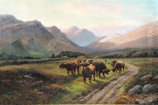 The Crofter's Herd, Glen Nevis, Argyleshire Oil Painting by Harald R. Hall