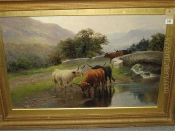 Highland Cattle Near Callander Oil Painting by Harald R. Hall