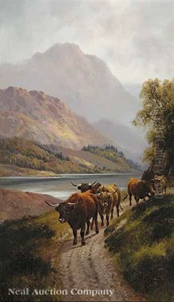 Highland Cattle, Loch Lomond Oil Painting by Harald R. Hall