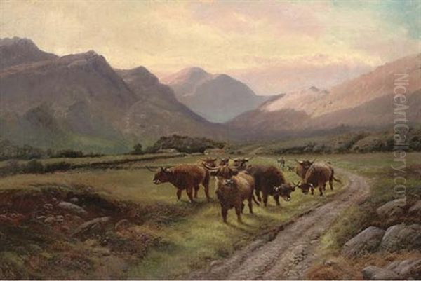 The Crofter's Herd, Glen Nevis Oil Painting by Harald R. Hall