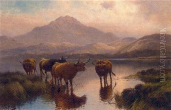 Highland Cattle, Loch Ness Oil Painting by Harald R. Hall