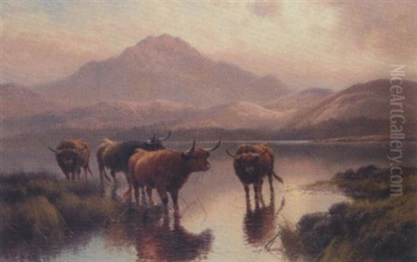 Highland Cattle, Loch Ness Oil Painting by Harald R. Hall