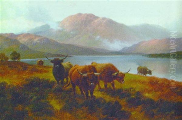 Moorland Roamers, Loch Long N.b. Oil Painting by Harald R. Hall