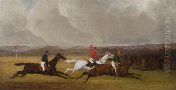 A Set Of Four Racing Scenes Oil Painting by Harry Hall