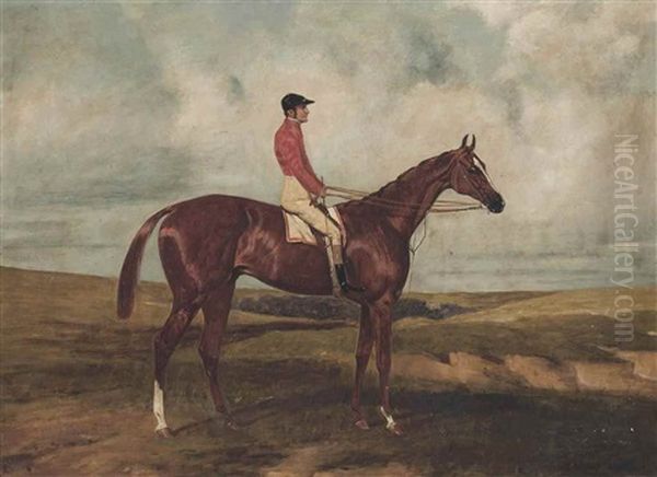 Sir Joseph Hawley's Teddington, Winner Of The Derby In 1851, With Jockey Up Oil Painting by Harry Hall