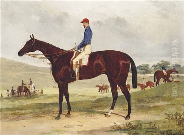 Bay Racehorse With Jockey Up Oil Painting by Harry Hall