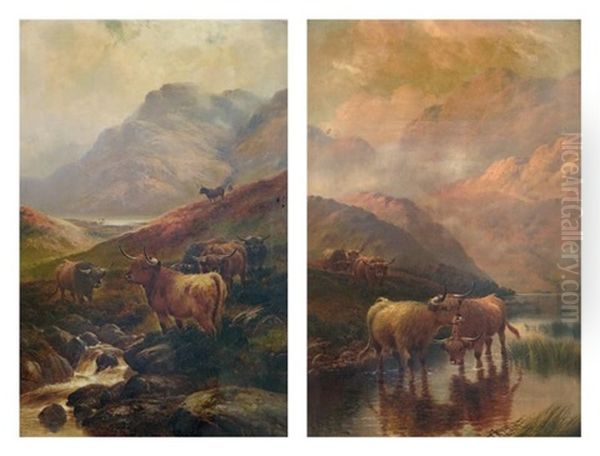 Highland Cattle (2 Works) Oil Painting by Harry Hall