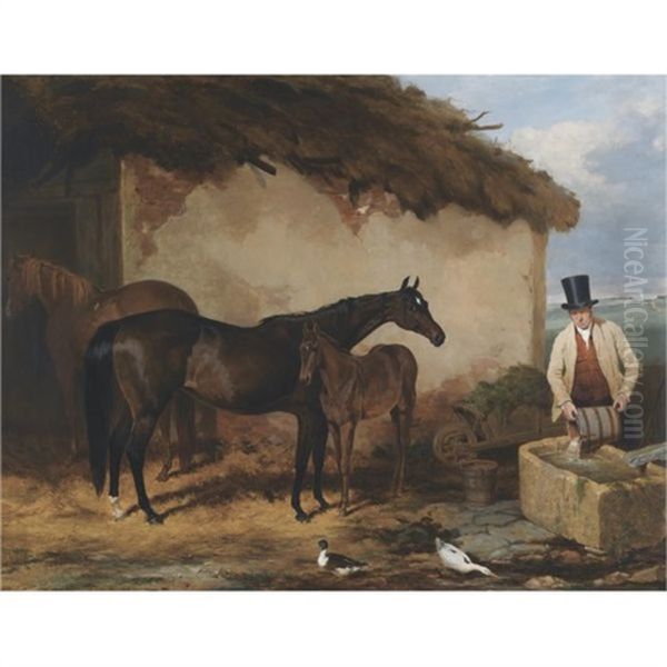 The Mare "perhaps" And A Foal At Newmarket Oil Painting by Harry Hall