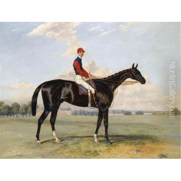 Comte Frederic Lagrange's "black Prince" With Quinton Up, At Chantilly Oil Painting by Harry Hall