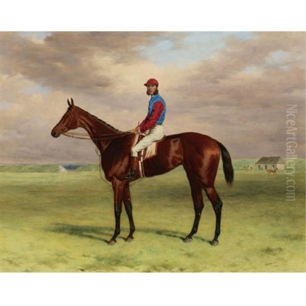 The Rev. John William King's-mr. Launde's-bay Filly Agility With Jockey Up At Newmarket Oil Painting by Harry Hall