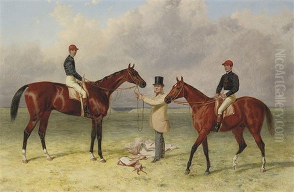 Mr Richard Sutton's Bay Colt "lord Lyon" And His Bay Colt "elland" Oil Painting by Harry Hall