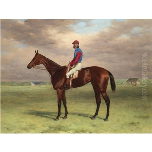 The Rev. John William King's (mr Launde's) Bay Filly "agility" With Jockey Up At Newmarket Oil Painting by Harry Hall