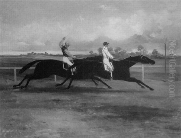 The Set To Between 'voltigeur' And 'the Flying Dutchman' In The Doncaster Cup Oil Painting by Harry Hall