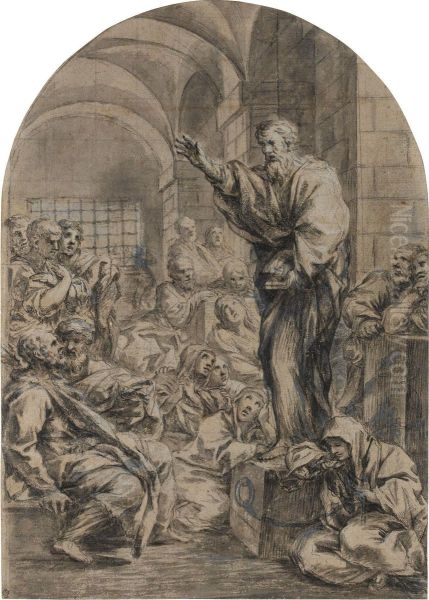 A Saint Preaching In Prison Oil Painting by Lazzaro Baldi