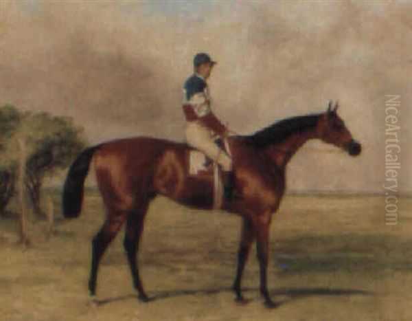 A Bay Race Horse With Jockey Up by Harry Hall