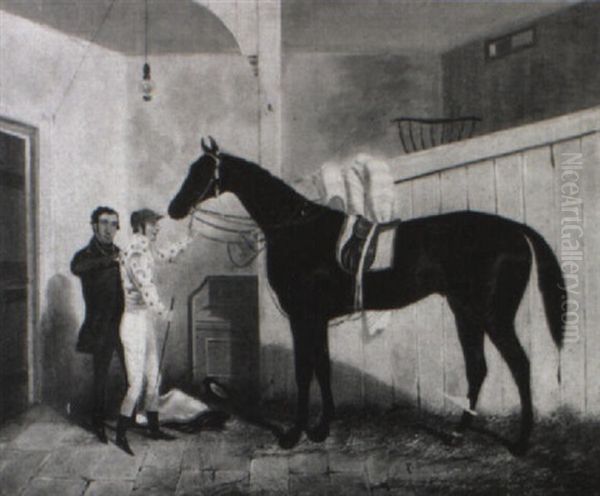 Jockey Mounting Racehorse Oil Painting by Harry Hall