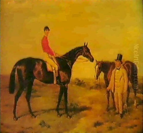 Musjid, Winner Of The 1859 Derby, With J. Wells, Up And His Trainer, Mr. Manning Oil Painting by Harry Hall