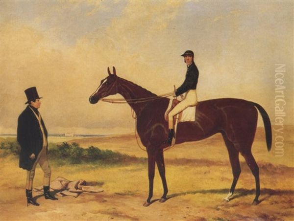 West Australian With Jockey Up And Trainer Oil Painting by Harry Hall