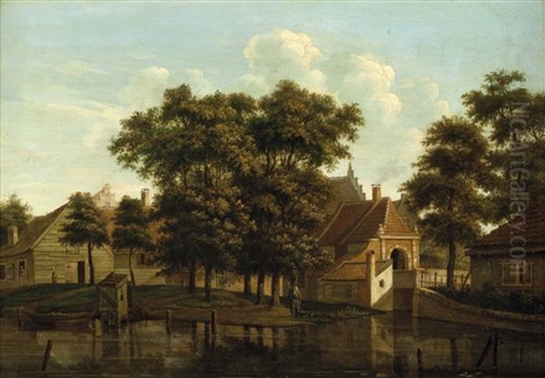 Dorfidylle Mit Weiher Und Personenstaffage Oil Painting by Jan Jacob Teyler Van Hall