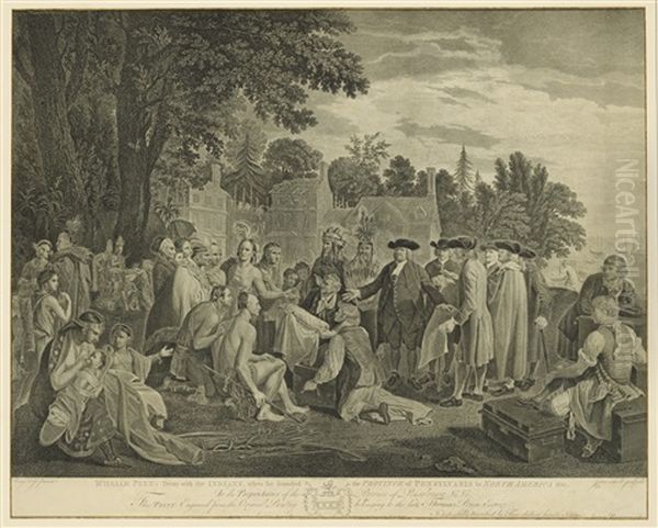 William Penn's Treaty With The Indians After Benjamin West Oil Painting by John Hall