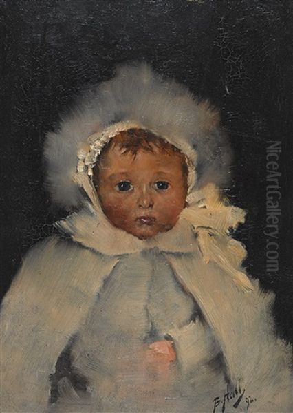 (child In A Bonnet) Oil Painting by Lindsay Bernard Hall