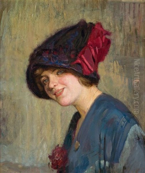 Portrait Of Woman Wearing A Hat Oil Painting by Lindsay Bernard Hall