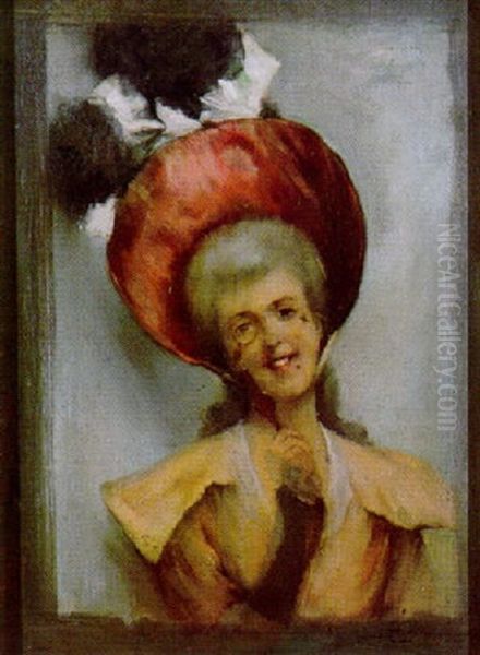 Lady With Lorgnette Oil Painting by Lindsay Bernard Hall