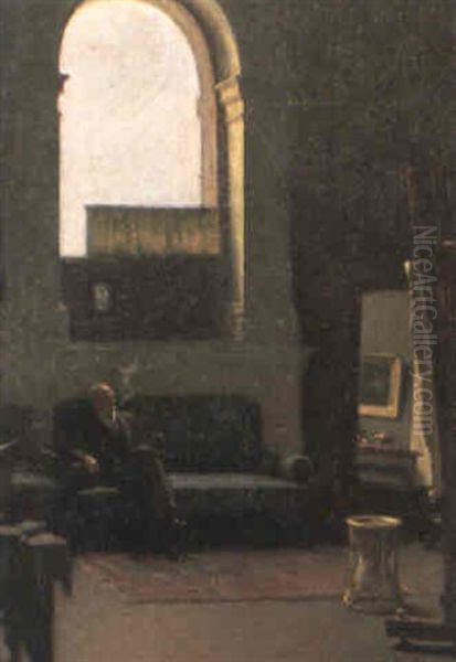 Interior Of The Studio (swanston Street, Melbourne) Oil Painting by Lindsay Bernard Hall