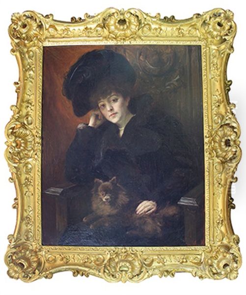 Portrait D'elegante Au Chien Oil Painting by Richard Hall