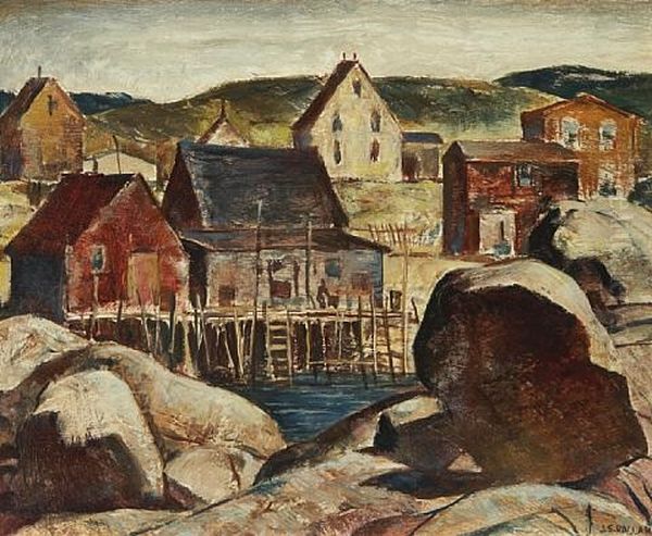 Indian Harbor Village, Nova Scotia Oil Painting by Joseph Sydney Hallam