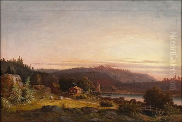 Evening Sun Over The Archipelago Oil Painting by Carl (Charles Edward) Hallberg