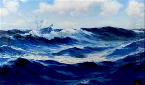 Seascape Oil Painting by Carl (Charles Edward) Hallberg