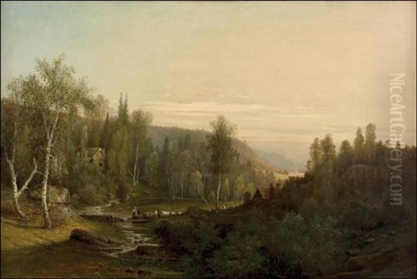 Pyykkipaiva Oil Painting by Carl (Charles Edward) Hallberg