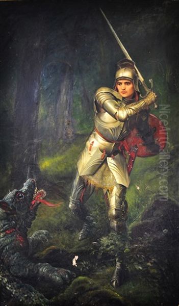 Saint George And The Dragon Oil Painting by Charles Edward Halle