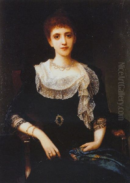 Portrait Of A Lady Holding A Scarf Oil Painting by Charles Edward Halle