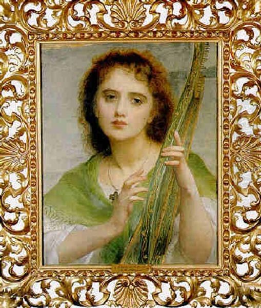 A Lady With Lyre Oil Painting by Charles Edward Halle