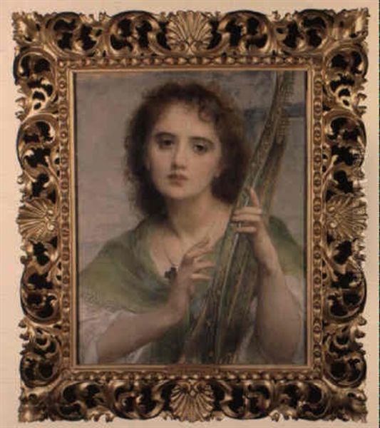 A Lady With Lyre Oil Painting by Charles Edward Halle