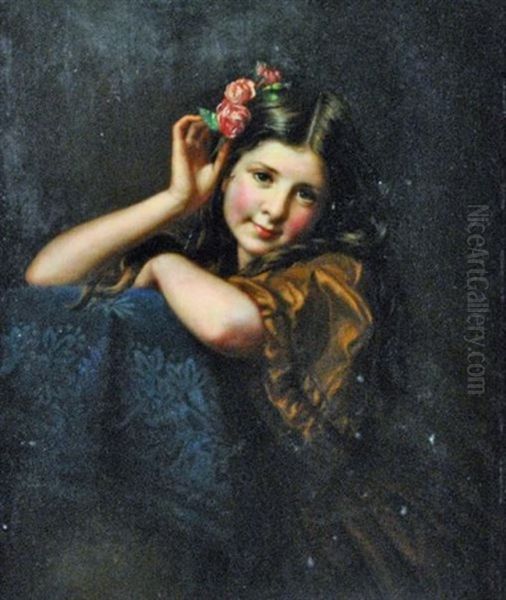 A Portrait Of A Young Girl Oil Painting by Samuel Baruch Halle