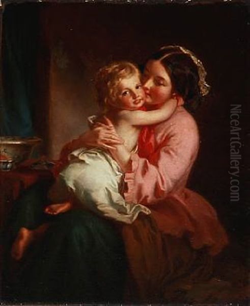 Mother And Child Oil Painting by Samuel Baruch Halle