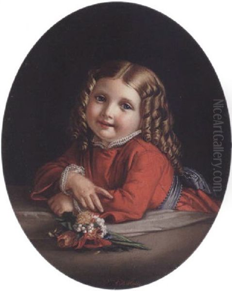 A Young Girl With A Posy Oil Painting by Samuel Baruch Halle