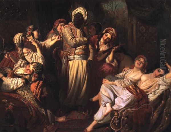 Divertissement Au Harem Autour De L'eunuque Noir Oil Painting by Christoph Haller Von Hallerstein