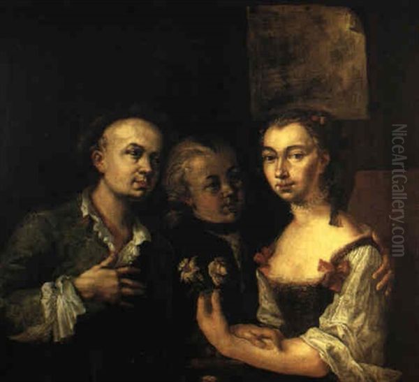 A Betrothal Portrait Thought To Be The Artist Paul Troger   And His Wife Oil Painting by Philipp Haller