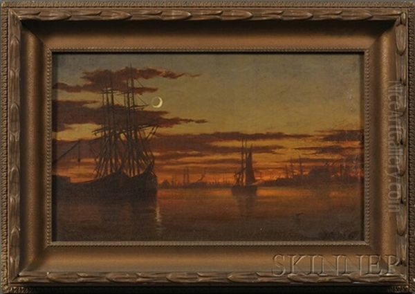 Harbor At Sunset Oil Painting by Hendricks A. Hallett