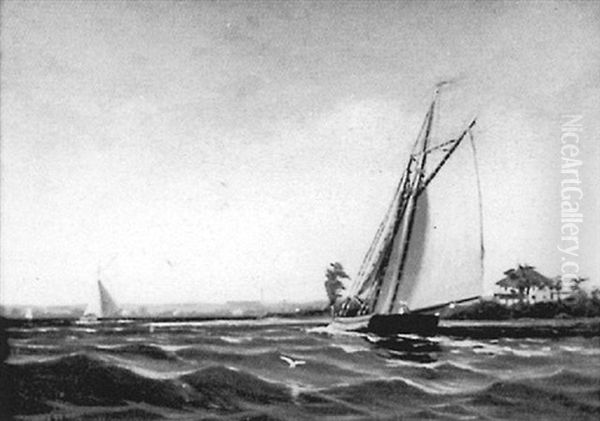 Coastal Scene With Gaff-rigged Boat Oil Painting by Hendricks A. Hallett